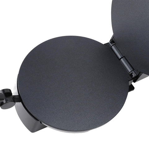 Duokon Electric Tortilla Press 10 Inch Non Stick With Adjustable Temp Stainless Steel Cover, open view of nonstick cooking plate.