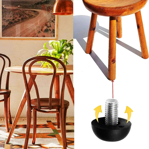 Adjustable M8 Furniture Leg Levelers With Stainless Steel Screws, 8mm Thread, shown under wooden furniture leg