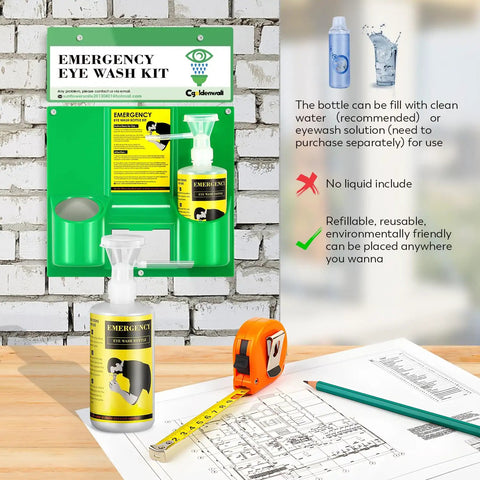 Portable Eye Wash Station Wall Mounted Emergency Eye Wash Kit With Two 16.09 Oz Bottles No Eyewash Solution Included Plus Free Eyewash Sign