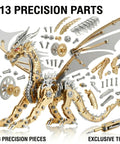 3D Metal Dragon Puzzle Kit For Adults High Detail Mechanical Model Building Set pieces with golden finish and tools
