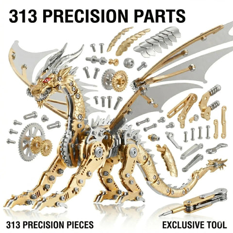 3D Metal Dragon Puzzle Kit For Adults High Detail Mechanical Model Building Set pieces with golden finish and tools
