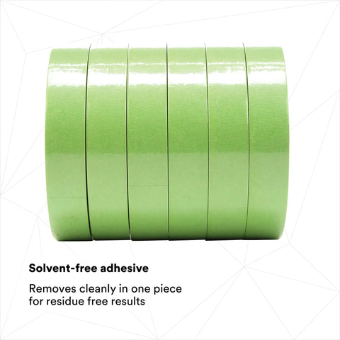 Pro Grade High-Performance Green Masking Tape 401 Plus for sharp paint lines, bulk case of 24 mm x 55 m, clean removal, solvent-free