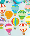 Colorful Hot Air Balloon Cutouts Set for Classroom Decor 36 Pieces in 9 Designs with Glue Dots Awesome Kid Friendly Bulletin Board Decor