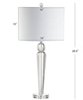 Crystal Clear Table Lamp In Modern Glam Style With White Linen Drum Shade, Sleek Chrome Finish, LED Bulb Included, ETL Listed For 120V Safety, 28.5 Inch Tall Column Lamp That Brings A Lit Vibe To Your Living Room, Bedroom, Or Nightstand