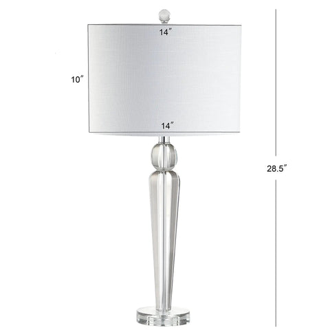 Crystal Clear Table Lamp In Modern Glam Style With White Linen Drum Shade, Sleek Chrome Finish, LED Bulb Included, ETL Listed For 120V Safety, 28.5 Inch Tall Column Lamp That Brings A Lit Vibe To Your Living Room, Bedroom, Or Nightstand