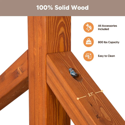 Heavy Duty Wooden Swing Frame For Outdoors With 800 Lb Capacity showing solid wood structure and zinc hardware