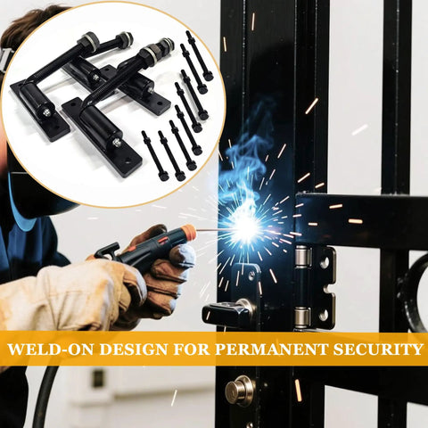 Hella Sturdy Four Pack Five Inch J Bolt Gate Hinges For Wood And Metal Fencing with welded screw brackets during installation.