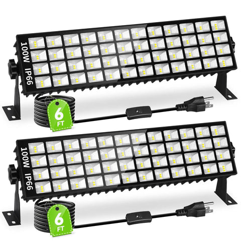 Two Pack 100W LED Shop Lights 14000 Lumens 6000K Daylight Plug In Garage Lights With 6 Foot Power Cord IP66 Waterproof