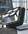 CrossWave Replacement Brush Kit With Three Multi Surface Brush Rolls And Three Vacuum Filters For Easy Clean Up Fits 1608683 160 8683 1608684 Models Ready To Go showing a vacuum filter in a living room filtering dust and debris