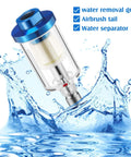 Six Pack Of Small Water Oil Separator Filters For 1/4 Inch NPT Inlet And Outlet, Moisture Filter with water splash, Blue