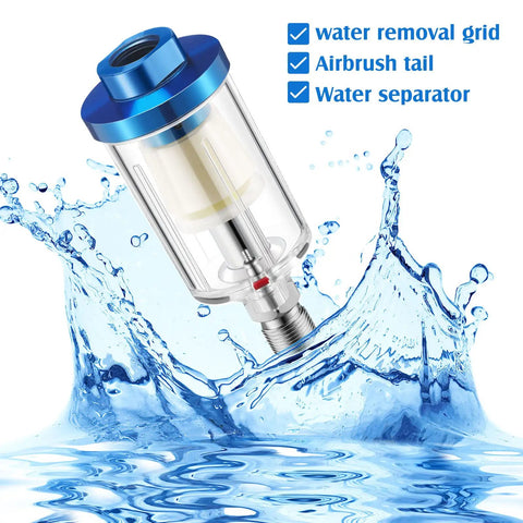 Six Pack Of Small Water Oil Separator Filters For 1/4 Inch NPT Inlet And Outlet, Moisture Filter with water splash, Blue