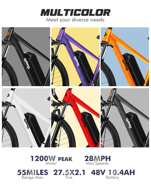 Gnarly Urban Electric Mountain Bike in multiple colors with 28 MPH peak, 1200W motor, 21 speeds, 48V battery