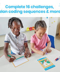 Kids using Screen Free Block Based Coding Set For Kids With ScratchJr Unplug And Learn Computer Science Hands On STEM Activities.