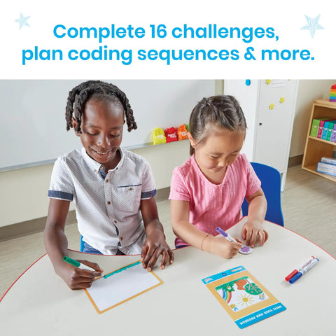Kids using Screen Free Block Based Coding Set For Kids With ScratchJr Unplug And Learn Computer Science Hands On STEM Activities.