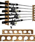 Wood Fishing Rod Holder Rack For Wall Or Ceiling Mount Up To Six Fishing Rods, Vertical Or Horizontal Rod Storage For Garage Organization