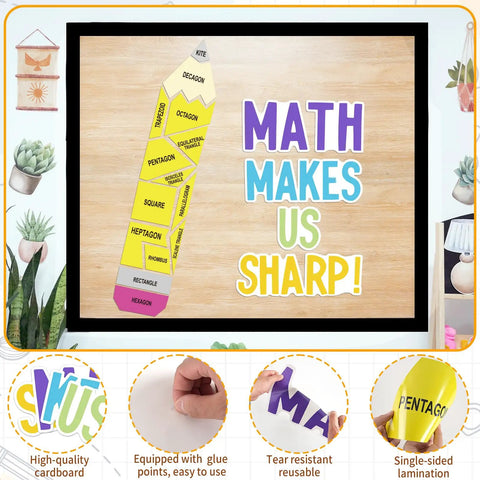 Math Bulletin Board Decorations Set For Classroom Back To School Decor With Bold MATH MAKES US SHARP Letter Cutouts