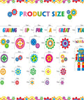 Gear Up Your Classroom With 52 Piece Robot Bulletin Board Set Featuring Gear Cutouts Robot Cutouts Bulletin Borders And Adhesive Dots Easy To Arrange For Back To School Science Themed Decor. Image shows colorful gear sizes and robot cutouts.