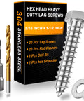 Top-Shelf 304 Stainless Steel Hex Lag Bolts For Wood 5/16 X 1 1/2 Inch 20 Pack Rust Proof Heavy Duty Outdoor Screws with drill bit.