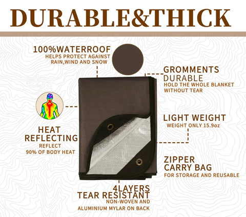 Beefy Heavy Duty Survival Blanket With Reflective Tarp For Camping And Outdoors Waterproof Sandproof Thermal Emergency Blanket