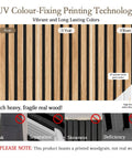 Image showing UV Colour-Fixing Printing Technology on high-density fibreboard, demonstrating printed wood grain colors over time.