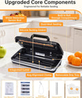 Heavy Duty Vacuum Sealer Machine With 85KPa Suction, Pro Grade, showing components like cutter and bag storage