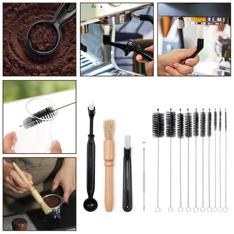 14 Piece Coffee Grinder And Espresso Machine Cleaning Brush Set With Stainless Steel Straw Brushes Long Grip Handle Brush
