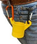 Keep Your Reach Tools Right At Hand With This Durable Wearable Holster Snaps Quickly Onto Belt Loops, showing a yellow clip-on holster.