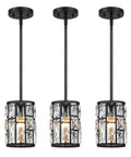Modern Crystal Pendant Lights 3 Pack Matte Black Finish Hanging Fixtures With Clear Faceted Crystals For Living Room Kitchen And Hallway Totally Chic Contemporary Chandelier Lighting Set