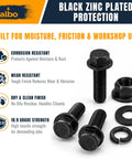 Flange Hex Bolts Kit M8 x 20mm 1.25 Thread, 120 Pcs, 10.9 Black Zinc Finish, Heavy Duty Pro Grade Set for Auto, Machinery, and DIY Projects, Corrosion Resistant Fasteners for Trucks and Bikes; black flange bolts and washers