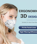 Woman wearing KN95 Face Masks Pack of Fifty, Five Ply Disposable Masks, Breathable Comfy Fit, All Day Wear, High Filtration, White, Made in USA