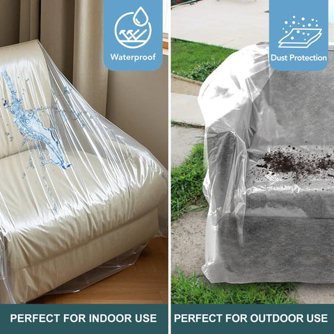 Crystal Clear Plastic Moving Chair Cover Bag for Storage and Transport Extra Large 65 x 42 x 34 Inch Waterproof and Dustproof with Label Slot and Easy Open Design