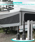 Crank Handle Adapter For Coleman Fleetwood Pop Up Campers with 3/8 inch socket drill attachment, shown by trailer jack lift and camper.
