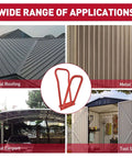 Heavy Duty Standing Seam Roofing Hand Seamer With Rubber Grommets shown with applications on roofing, walls, carports, and tool sheds.