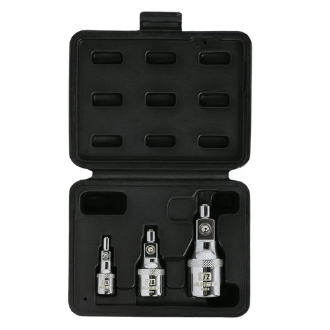 Open case showing Pro Grade Chrome Vanadium Socket Accessory Set with adapters for 1/4, 3/8, and 1/2 inch drives.