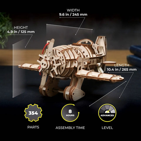 Vintage Wooden Airplane Model Kit With Wind Up Motor A Dope 1930s Racing Aircraft Puzzle For Adults DIY 3D Wood Plane Build Inspired By Old School Golden Age Of Flight Perfect Desk Display And Collectible Mechanical Hobby, 10.4x9.6x4.9 in