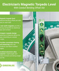 Magnetic Torpedo Level For Electricians With Conduit Bending Offset Aid and Rare Earth Magnets on metal conduit