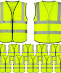 Heavy Duty Reflective Safety Vests Twenty Pack Zippered Mesh Top With Deep Pockets For The Daily Grind And Road Crews shown in bright fluorescent color.