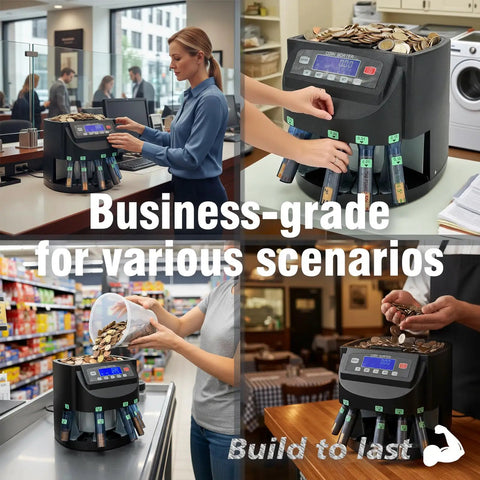 Plug And Play Usd Coin Counter And Automatic Wrapper Machine With Crisp Lcd Panel in use at different business settings