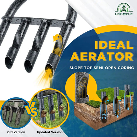 Visual comparison of slope top semi-open coring on Lawn Aerator Coring Tool Manual Plug Core Aerator For Dense Soil