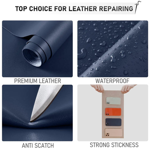 Self Adhesive Leather Repair Tape Kit 4x63 Inch Leather Patch For Furniture Car Seats Sofas Couches Boat Seats Dark Blue Waterproof Durable