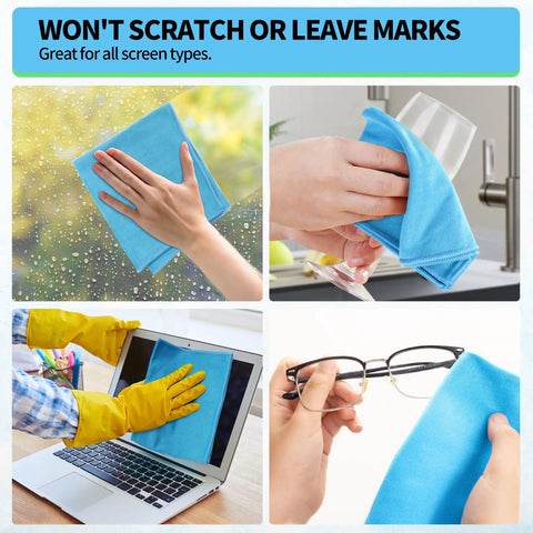 Ultra Soft Microfiber Glass Cleaning Cloths 12 Pack Streak Free No Lint Wipes used on screens, glasses, window, and glassware