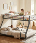 Sturdy Twin Over Full Metal Bunk Bed With Ladder And Full Length Guardrails in shared room with children on bunks