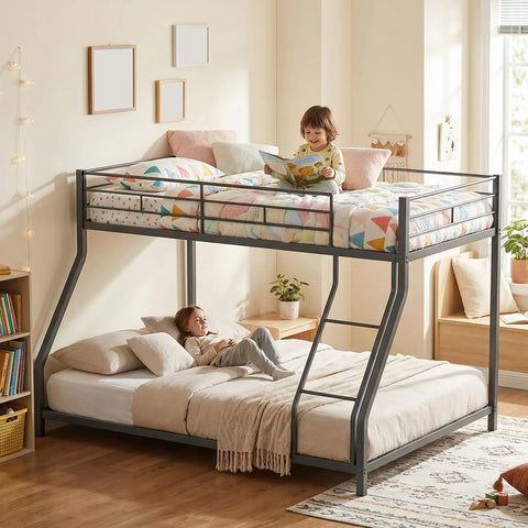 Sturdy Twin Over Full Metal Bunk Bed With Ladder And Full Length Guardrails in shared room with children on bunks