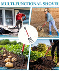Knock Down Any Roof Job With This Pro Grade Two Pack Four Tine Tear Off Tool And Garden Spading Fork Sporting A Thick D Grip Handle for versatile outdoor tasks.