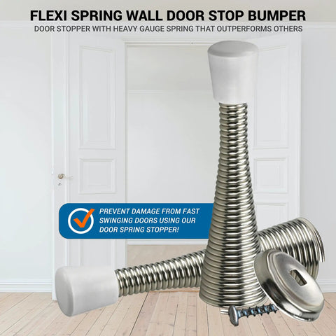 2 Pack Flexible Spring Door Stop Heavy Duty 3 Inch Brushed Nickel Finish Wall Protector Bumper Guards For Interior Doors