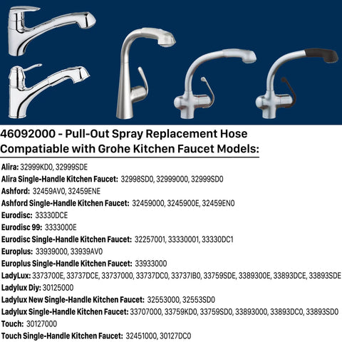 Replacement 59 Inch Metalflex Pull Out Kitchen Faucet Hose In StarLight Chrome For Ladylux Cafe Bridge And Alira Sink Faucets Fits K4 K7 Models 46092000 display image with faucet models