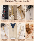 Multiple uses of 30 Piece Silver Keychain Making Kit With Swivel Snap Hooks And Lobster Clasps on bags, keys, and accessories.