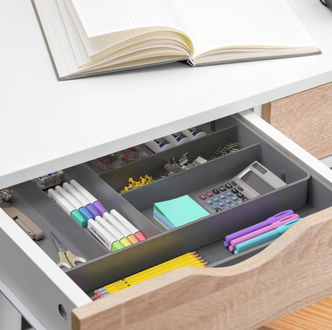 Expandable Kitchen Drawer Flatware Organizer Gray, Adjustable Cutlery Tray With 9 Compartments For Utensils And Silverware in drawer