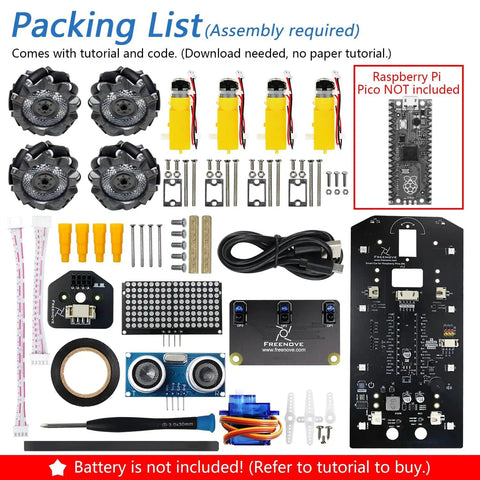 Mecanum Wheel Robot Car Kit for Raspberry Pi Pico Not Included, Dope Build With Arduino IDE Compatibility kit components