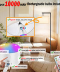 Cordless Battery Powered Floor Lamp With Remote, 10000mAh RGB Dimmable Lighting Vibe, remote and charging details, living room setup.